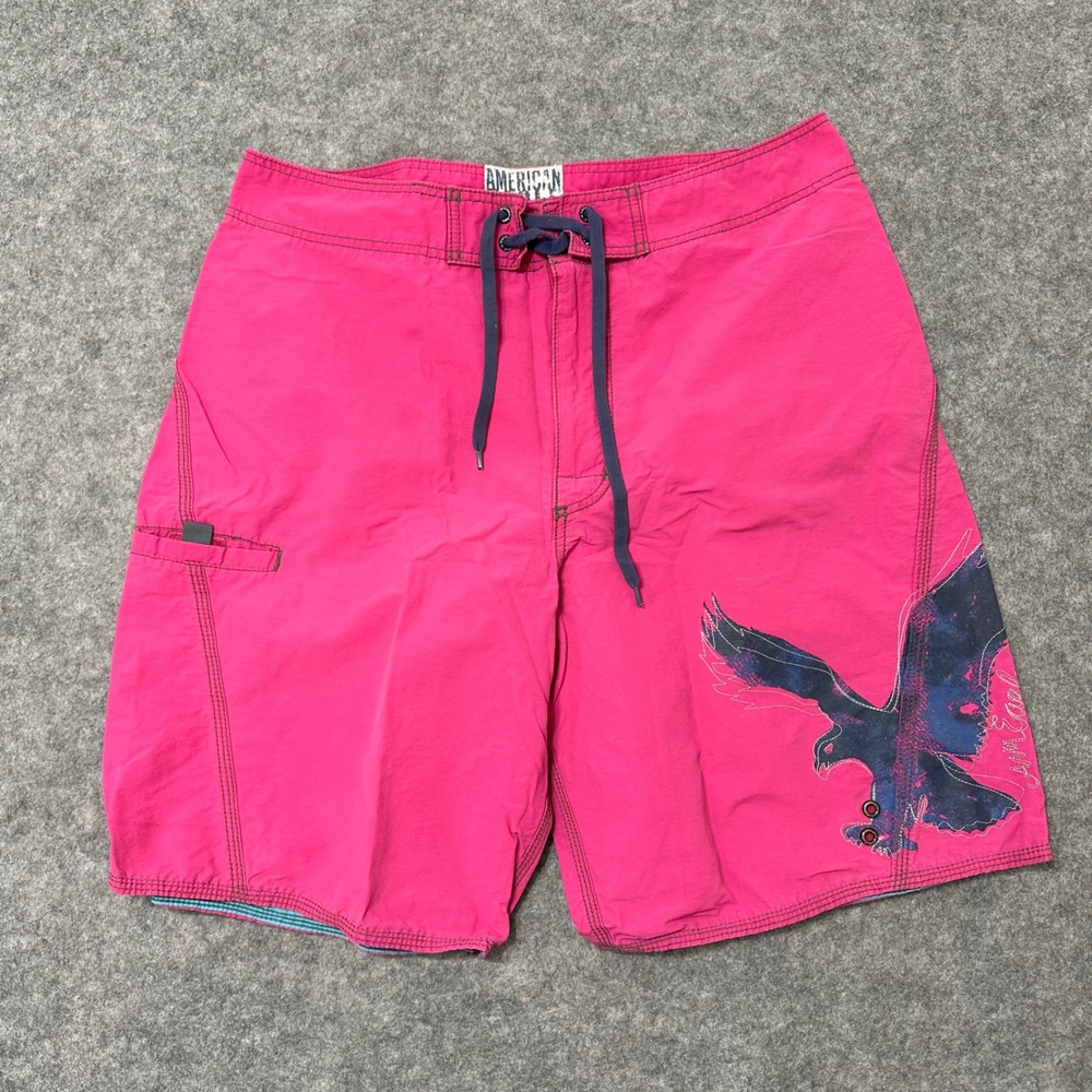 American Eagle Board Shorts Mens 34 Pink Eagle‎ Swim Trunks Beachwear Surf